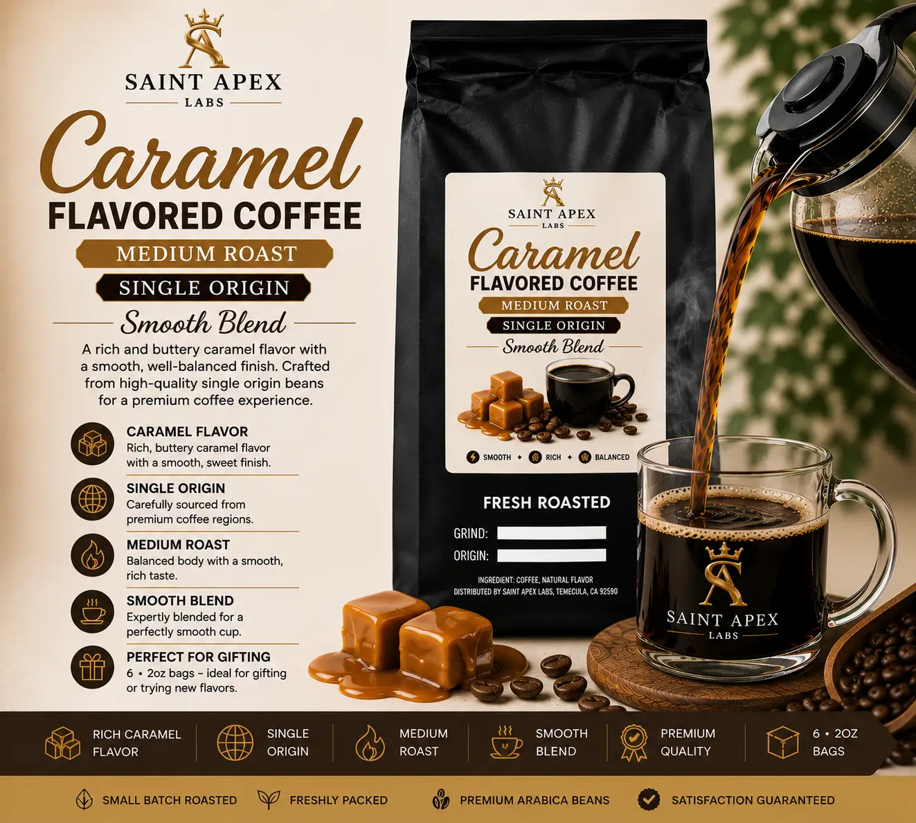 Caramel Flavored Coffee Medium Roast Single Origin Smooth Blend by DRIPSHIPPER