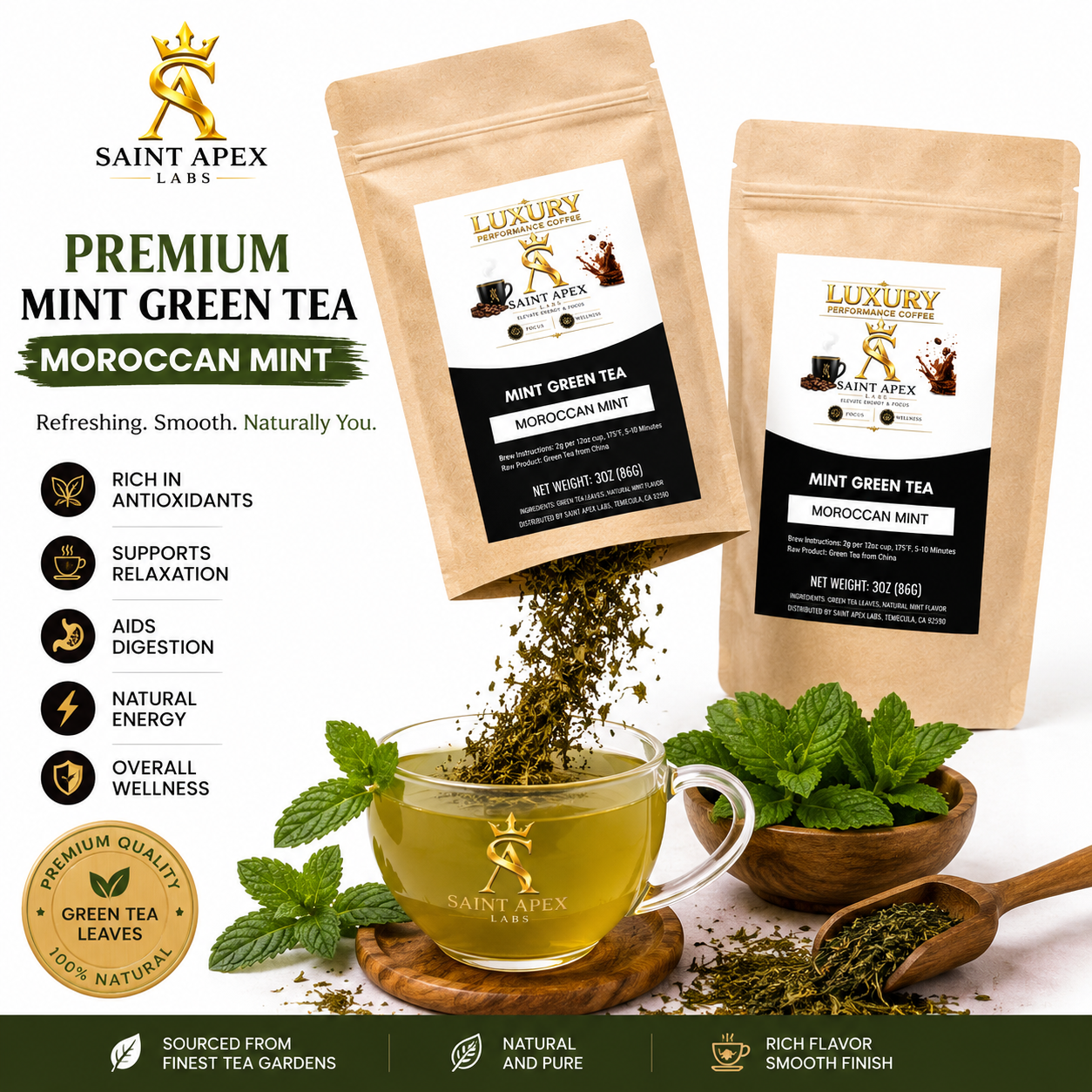 Moroccan Mint Green Tea Blend For Refreshing Hot Or Iced