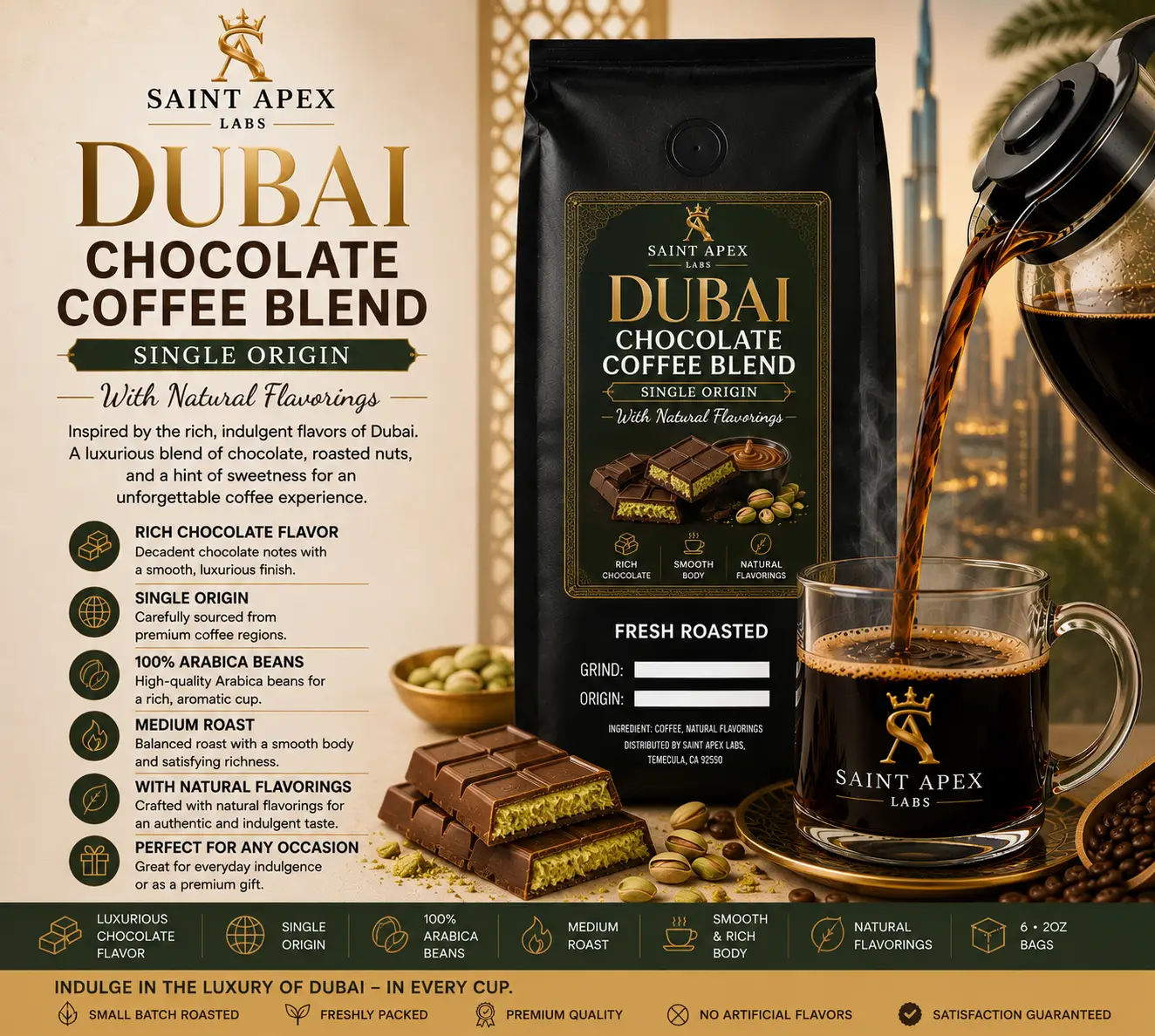 Dubai Chocolate Coffee Blend Single Origin With Natural Flavorings by DRIPSHIPPER