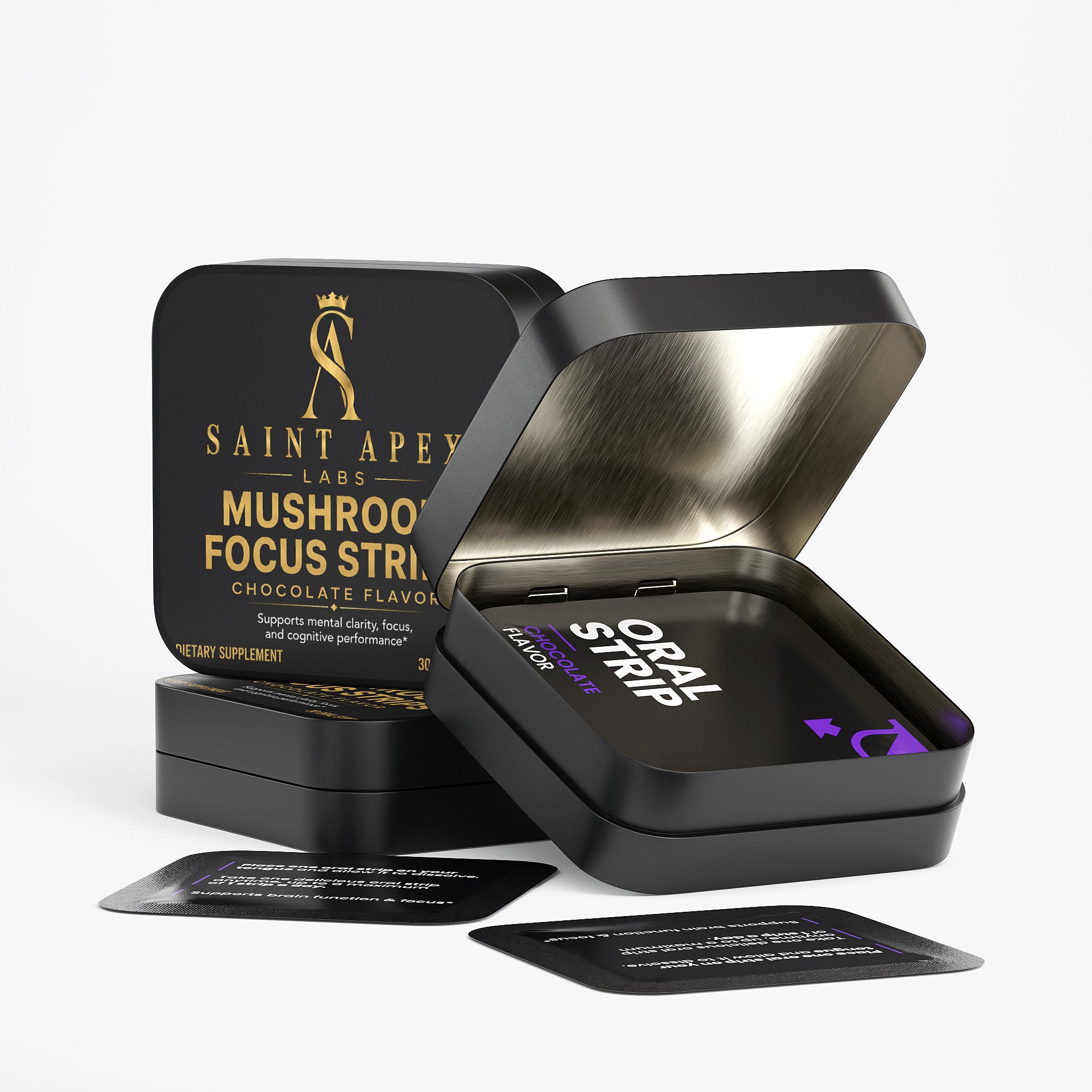 Mushroom Focus Strips Customizable Tin Label For Mental Clarity And Wellness