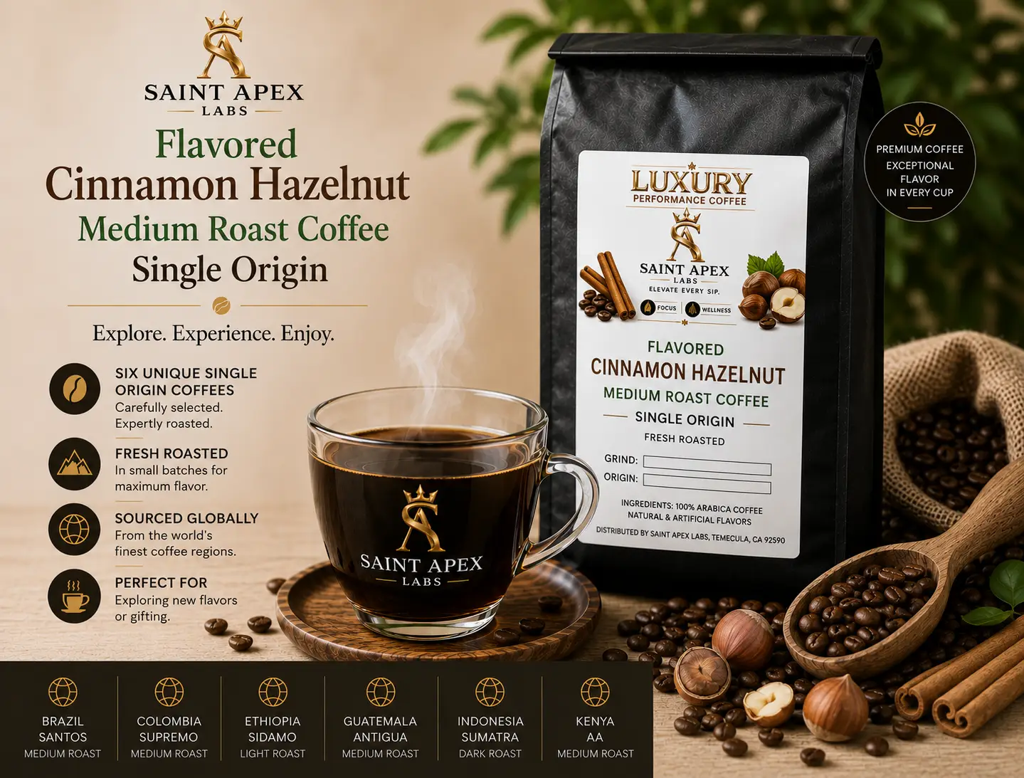 Flavored Cinnamon Hazelnut Medium Roast Coffee Single Origin by DRIPSHIPPER
