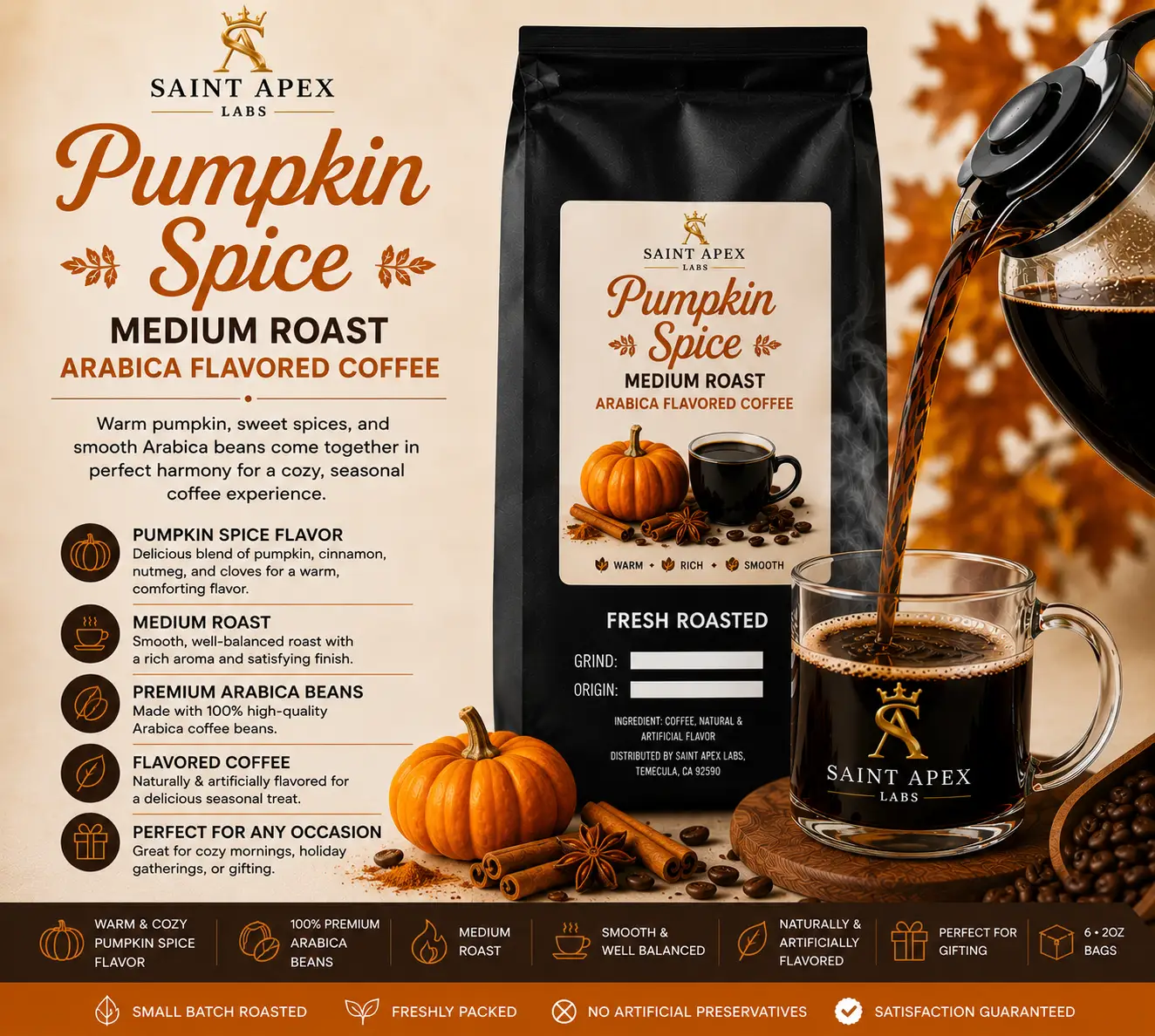 Pumpkin Spice Medium Roast Arabica Flavored Coffee by DRIPSHIPPER