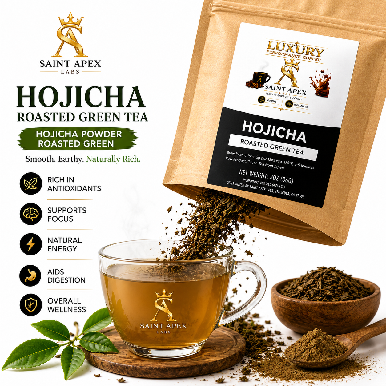 Hojicha Roasted Green Tea Powder Stone Milled With Toasted Cereal Umami Notes