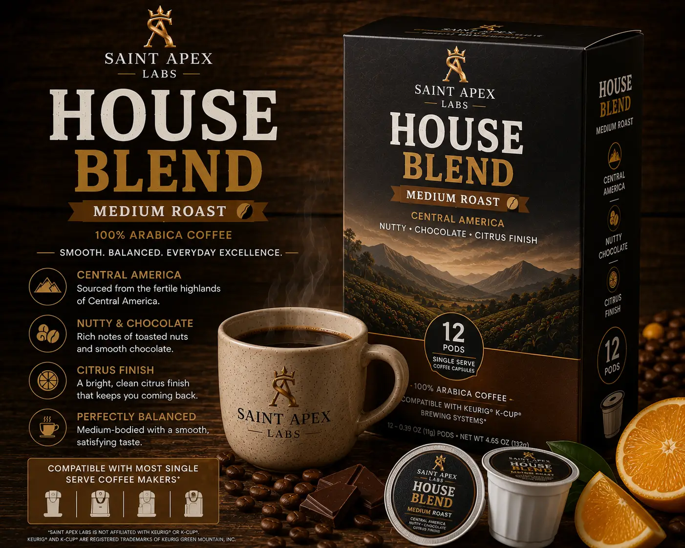 House Blend Medium Roast Coffee Central America Nutty Chocolate Citrus Finish by DRIPSHIPPER