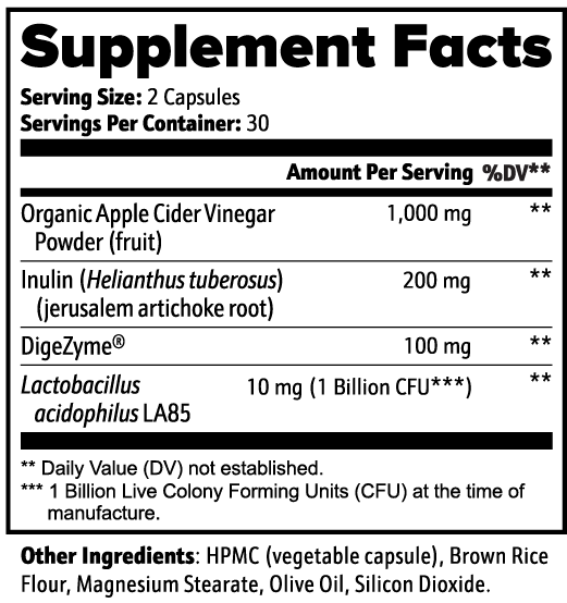 Gut Health Supplement With Apple Cider Vinegar And Inulin Prebiotic Fiber