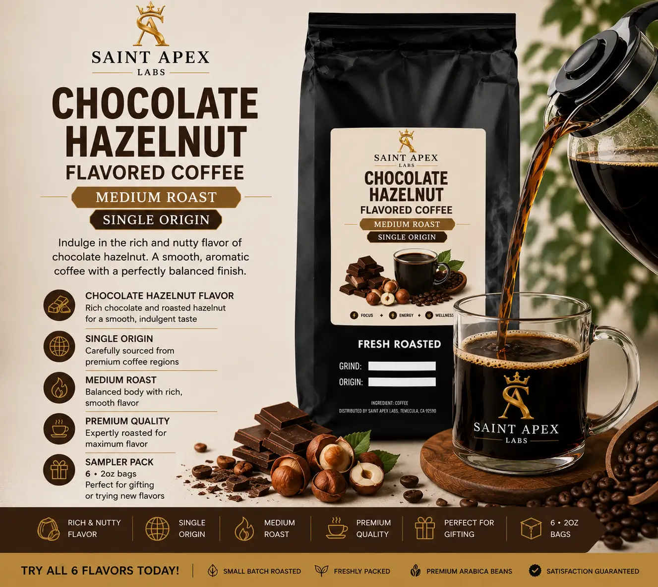 Chocolate Hazelnut Flavored Coffee Medium Roast Single Origin by DRIPSHIPPER
