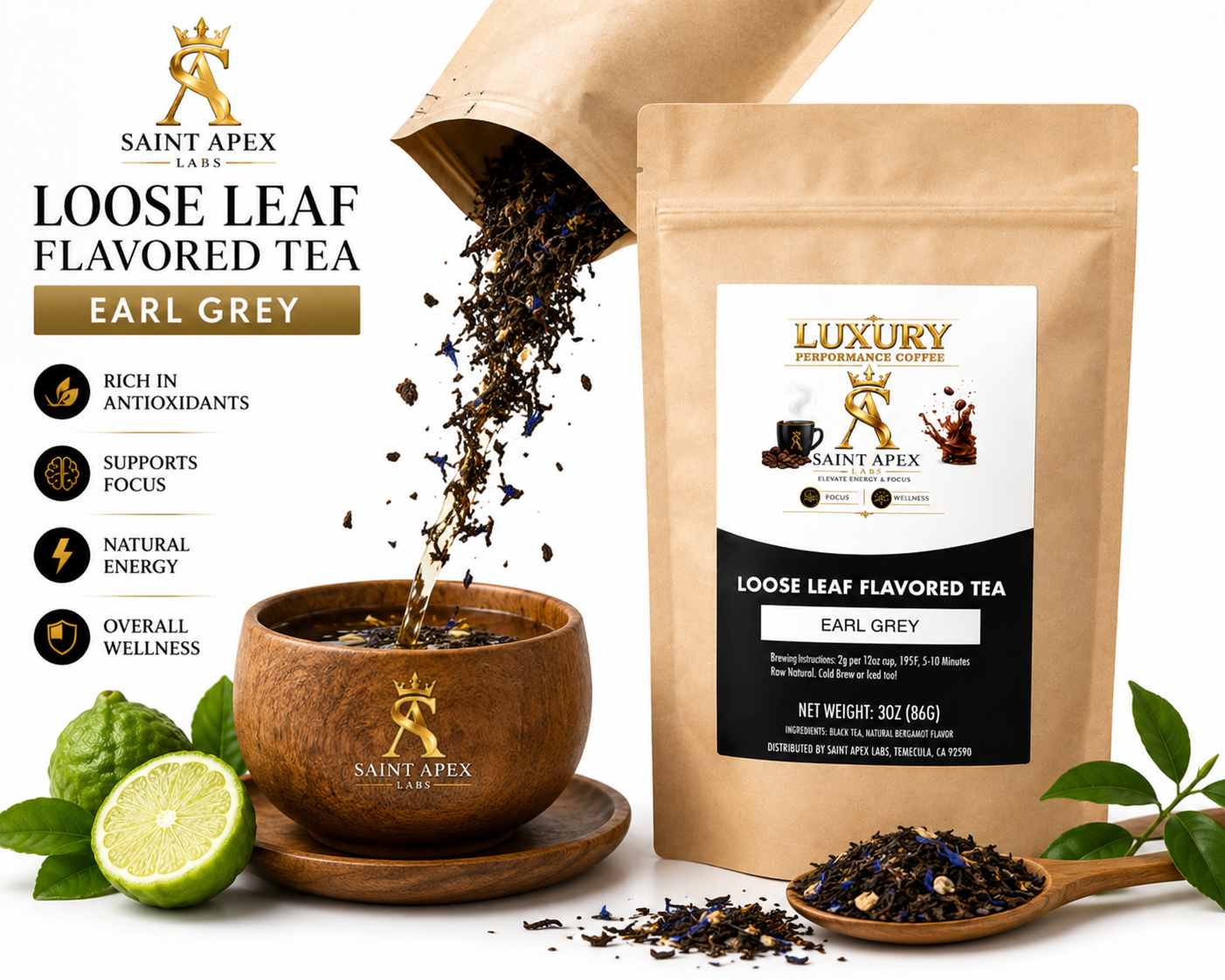 Earl Grey Loose Leaf Tea Bergamot Ceylon OP With Blue Cornflowers