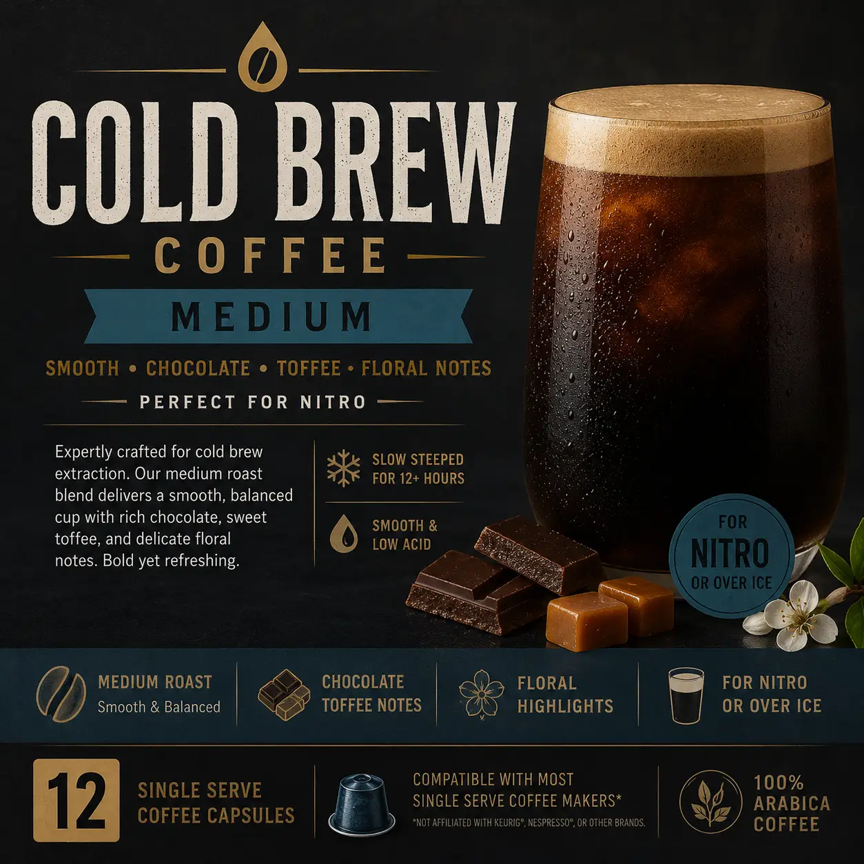 Cold Brew Coffee Medium Smooth Chocolate Toffee Floral Notes For Nitro by DRIPSHIPPER