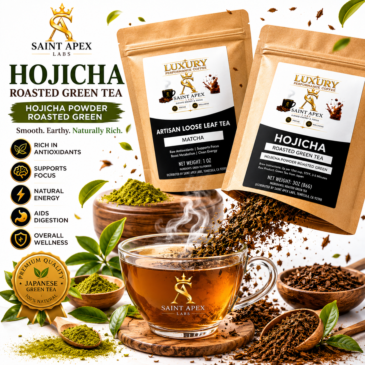 Hojicha Roasted Green Tea Powder Stone Milled With Toasted Cereal Umami Notes