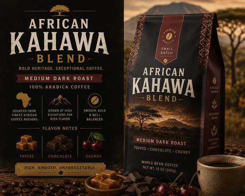 African Kahawa Blend Medium Dark Roast With Toffee Chocolate Cherry Notes by DRIPSHIPPER