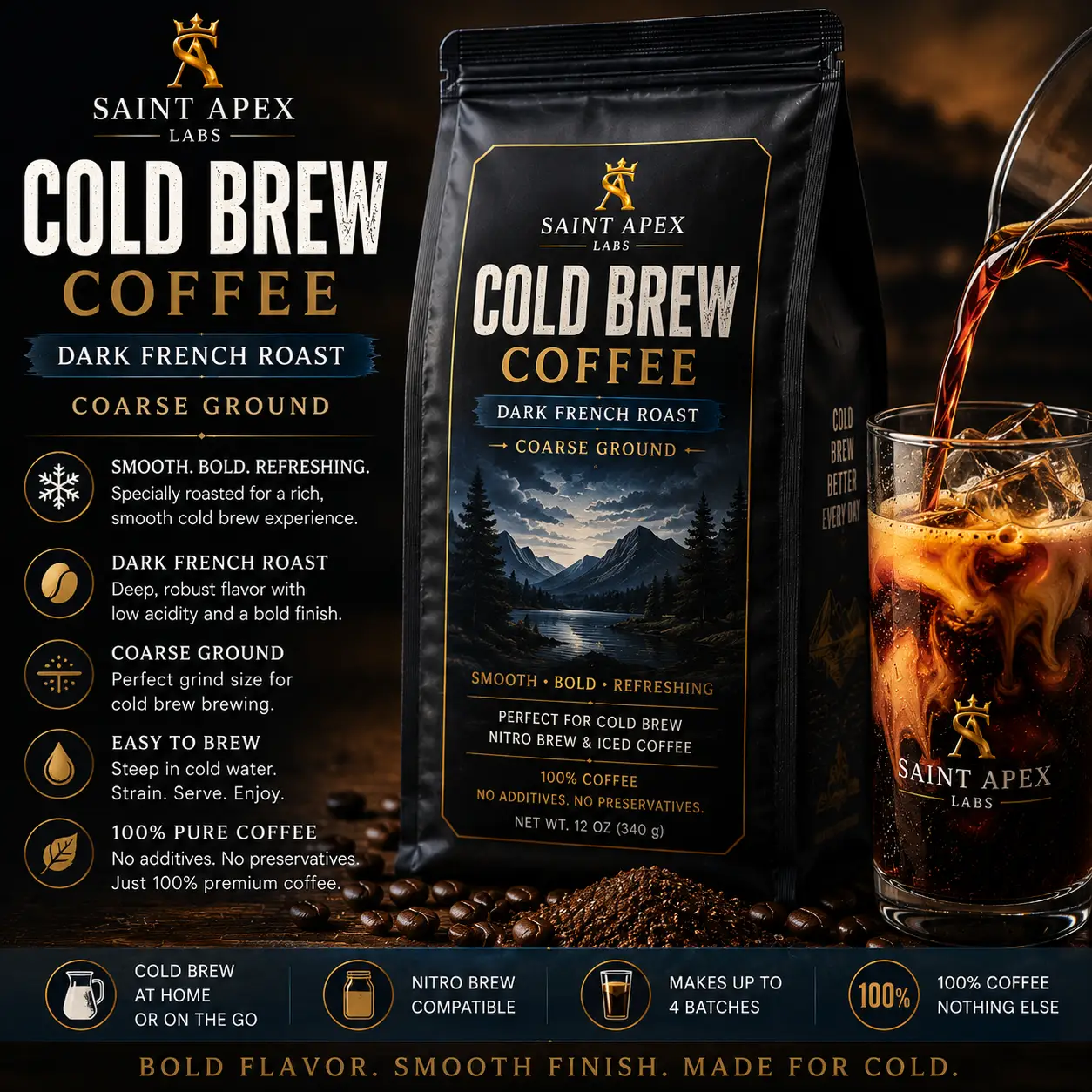 Cold Brew Coffee Dark French Roast Coarse Ground 100 Percent Coffee by DRIPSHIPPER