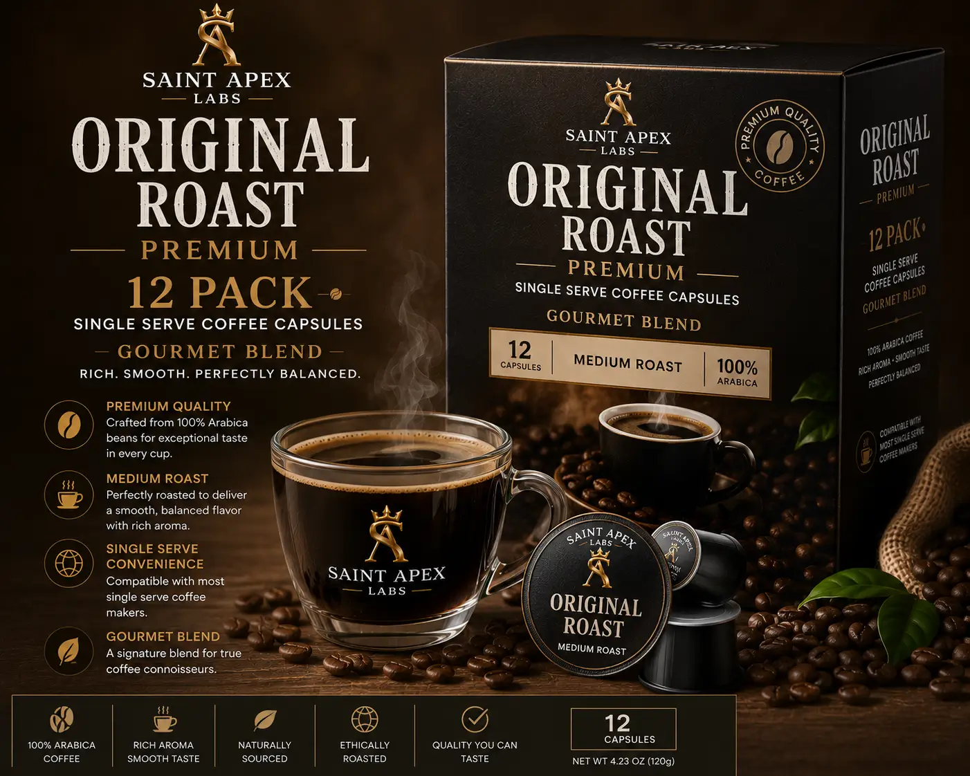 Original Roast Premium 12 Pack Single Serve Coffee Capsules Gourmet Blend by DRIPSHIPPER