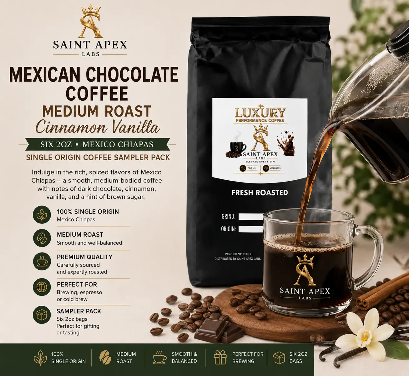 Mexican Chocolate Coffee Medium Roast Cinnamon Vanilla by DRIPSHIPPER