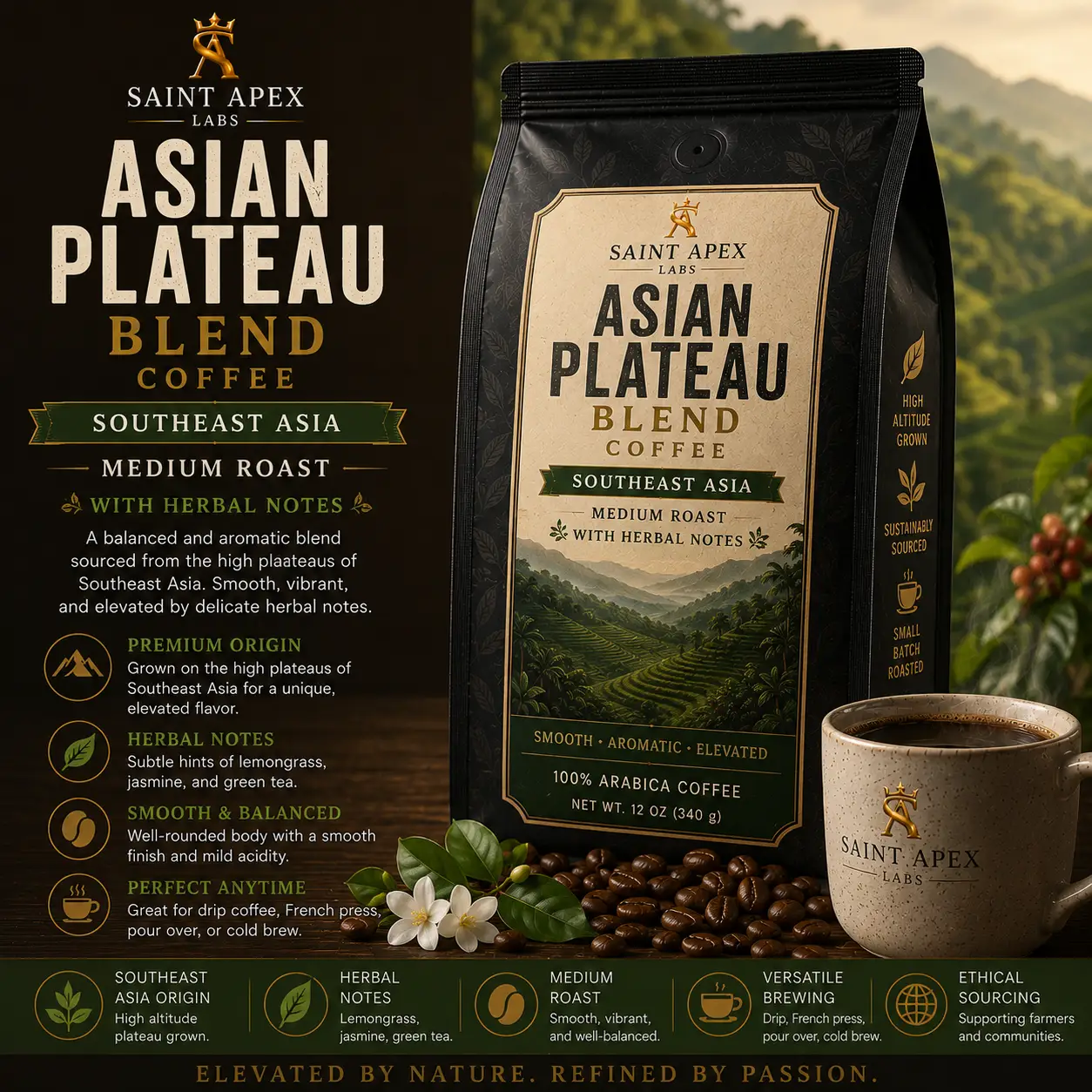 Asian Plateau Blend Southeast Asia Medium Roast Coffee With Herbal Notes by DRIPSHIPPER