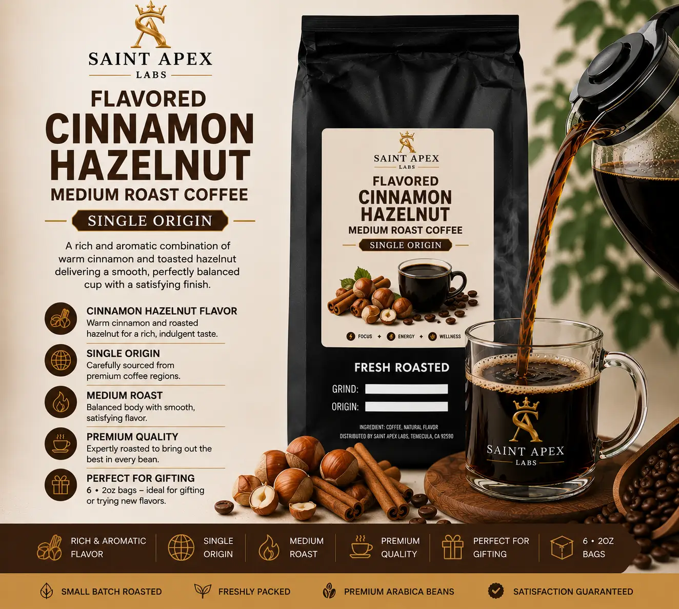 Flavored Cinnamon Hazelnut Medium Roast Coffee Single Origin by DRIPSHIPPER