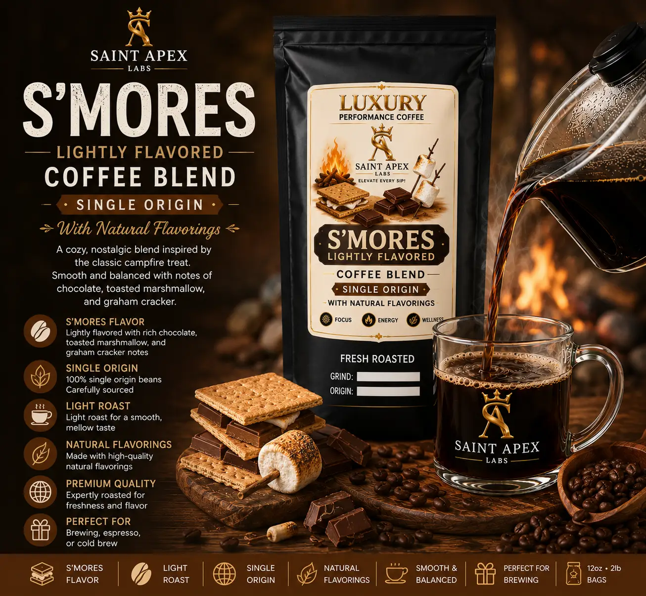 Smores Lightly Flavored Single Origin Coffee Blend With Natural Flavorings by DRIPSHIPPER
