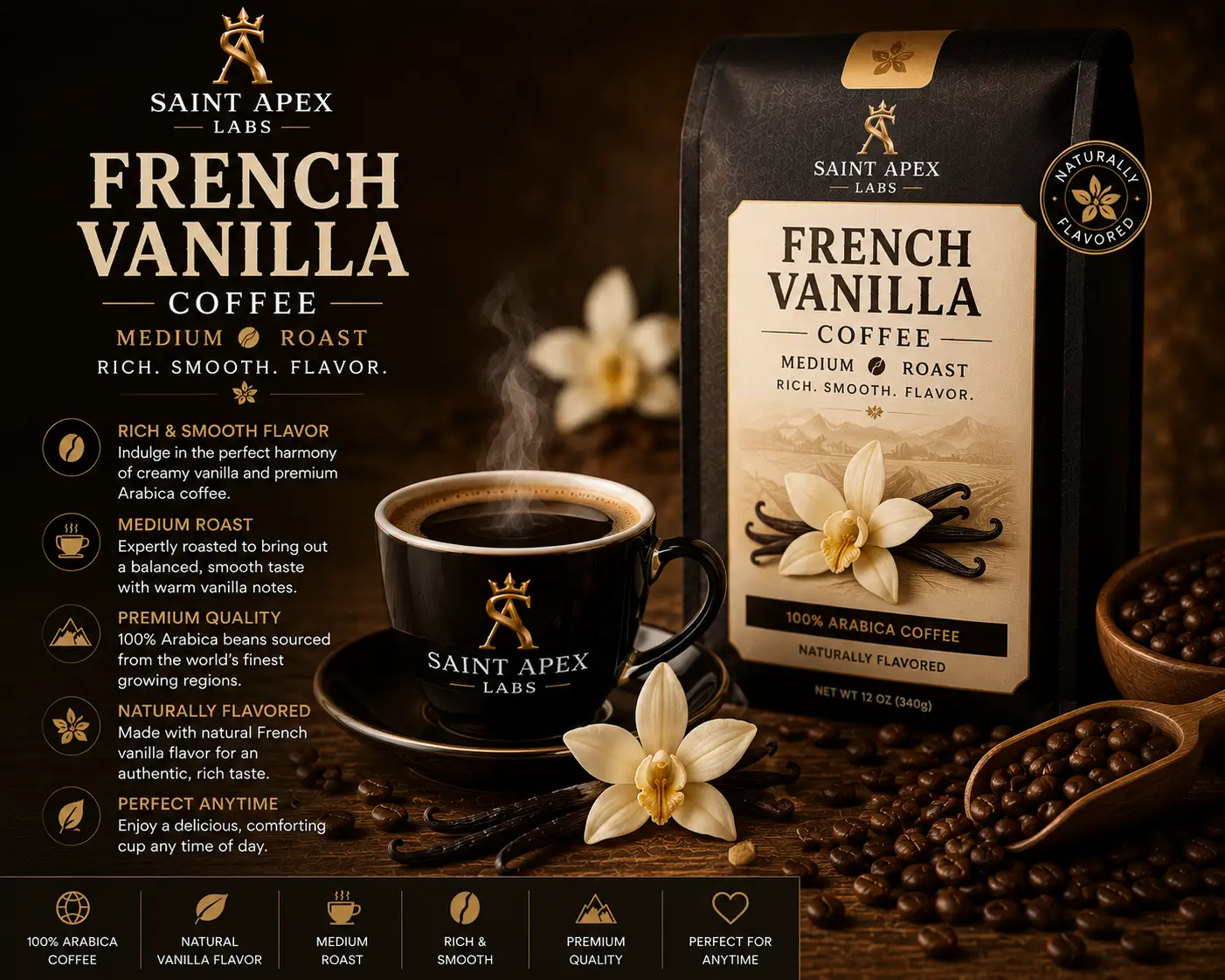 French Vanilla Coffee Medium Roast Rich Smooth Flavor by DRIPSHIPPER