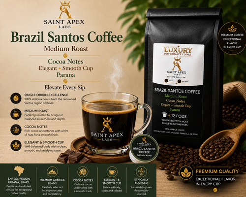 Brazil Santos Coffee Medium Roast Cocoa Notes Elegant Smooth Cup Parana
