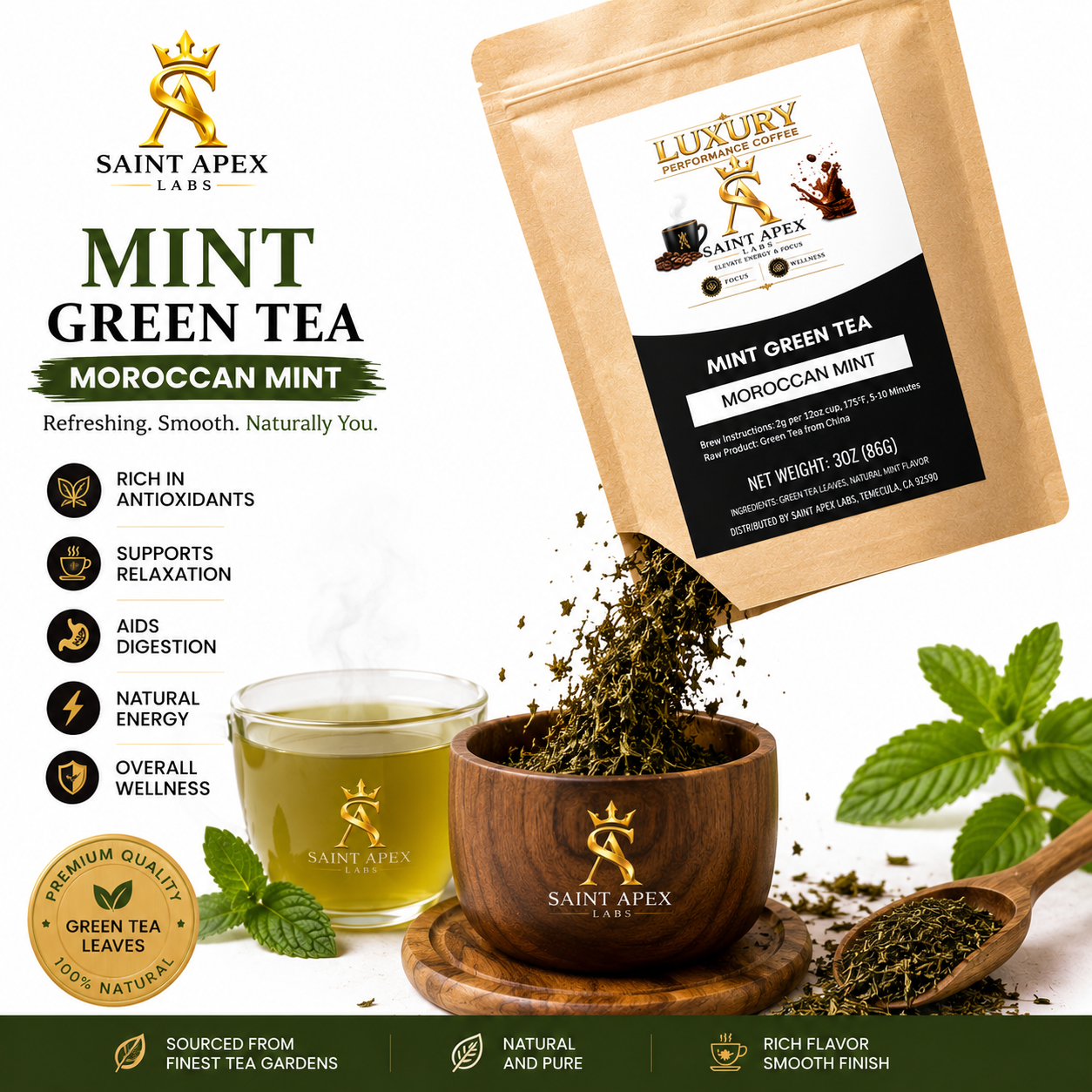 Moroccan Mint Green Tea Blend For Refreshing Hot Or Iced