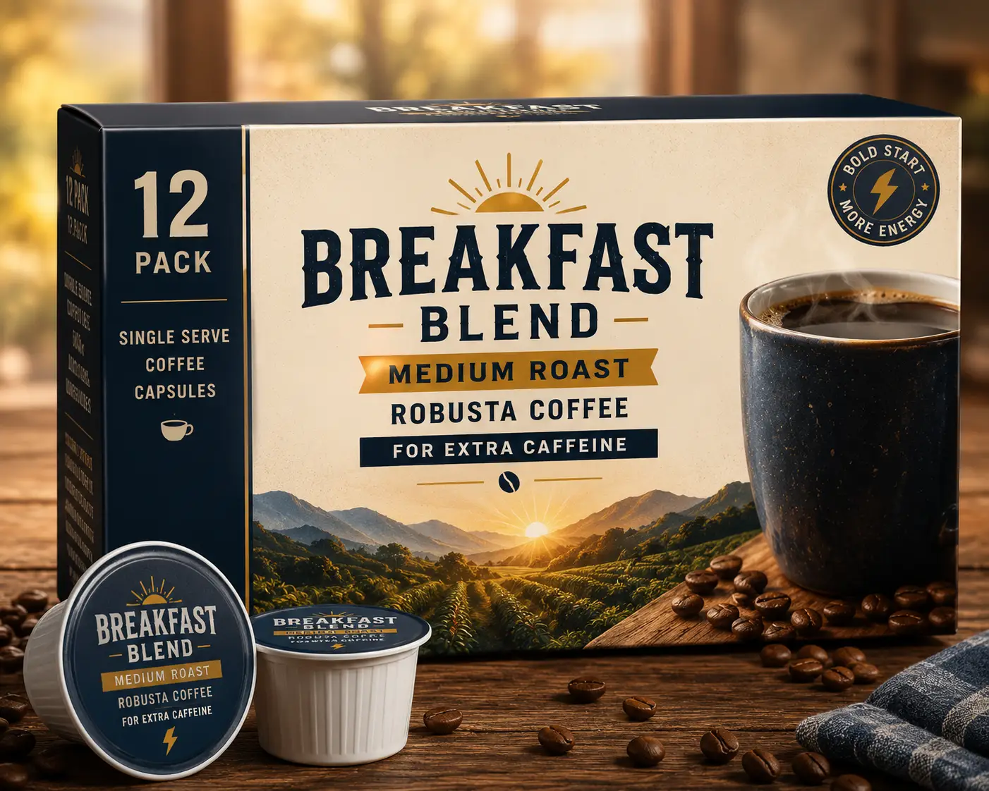 Breakfast Blend Medium Roast Robusta Coffee For Extra Caffeine by DRIPSHIPPER
