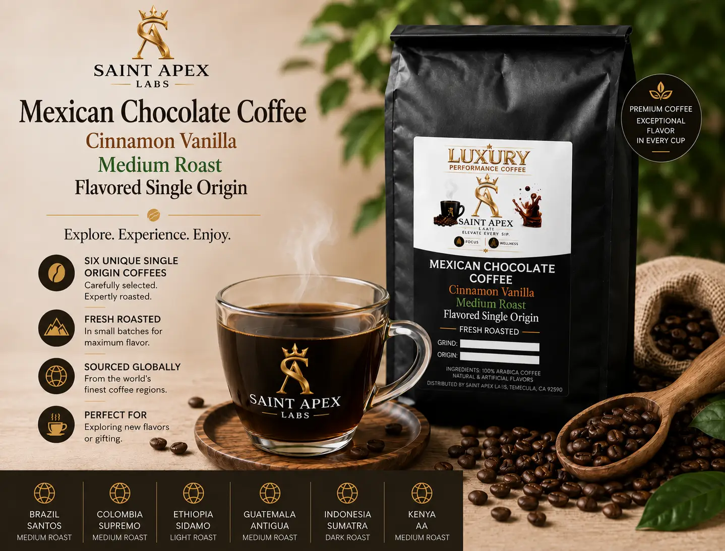 Mexican Chocolate Coffee Cinnamon Vanilla Medium Roast Flavored Single Origin by DRIPSHIPPER