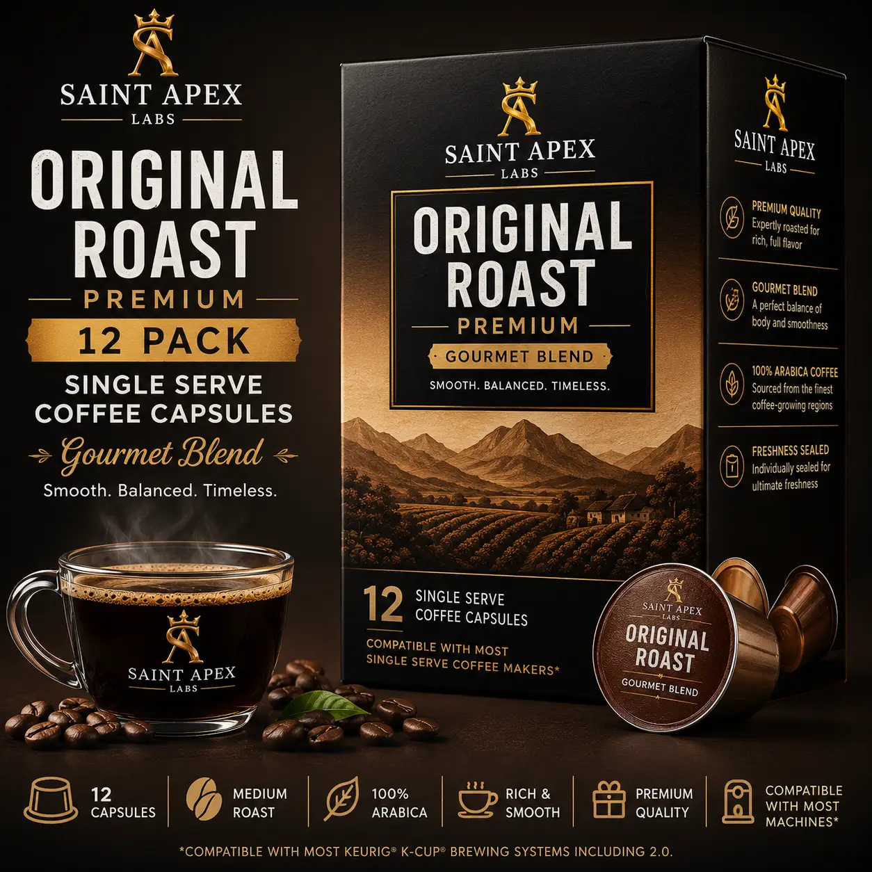 Original Roast Premium 12 Pack Single Serve Coffee Capsules Gourmet Blend by DRIPSHIPPER