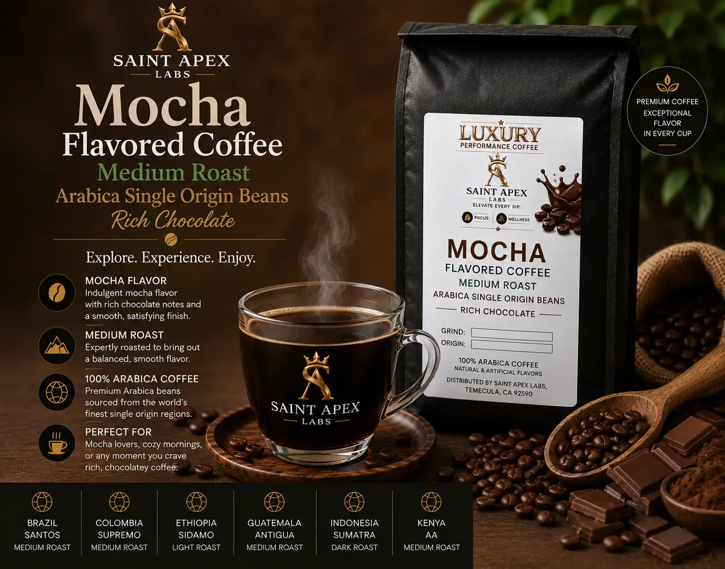 Mocha Flavored Coffee Medium Roast Arabica Single Origin Beans Rich Chocolate by DRIPSHIPPER