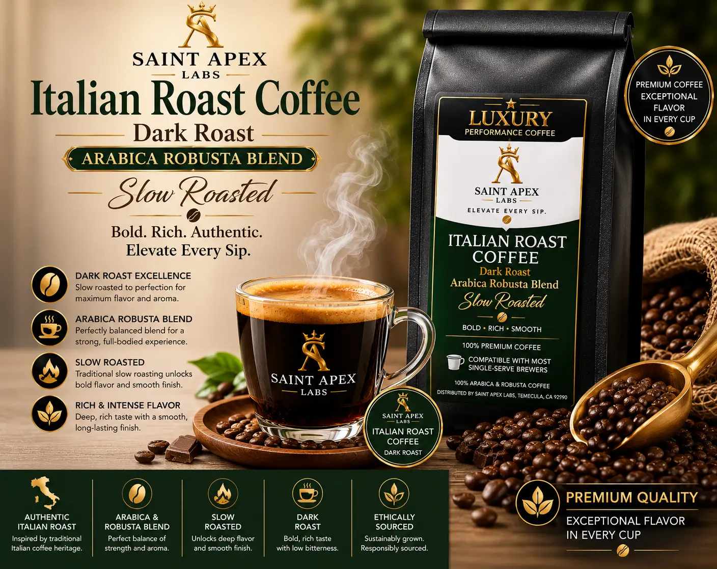 Italian Roast Coffee Dark Roast Arabica Robusta Blend Slow Roasted by DRIPSHIPPER