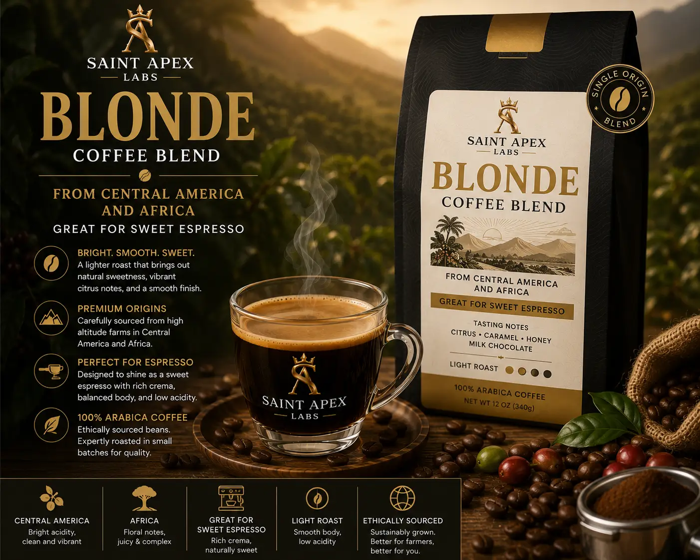 Blonde Coffee Blend From Central America and Africa Great for Sweet Espresso by DRIPSHIPPER