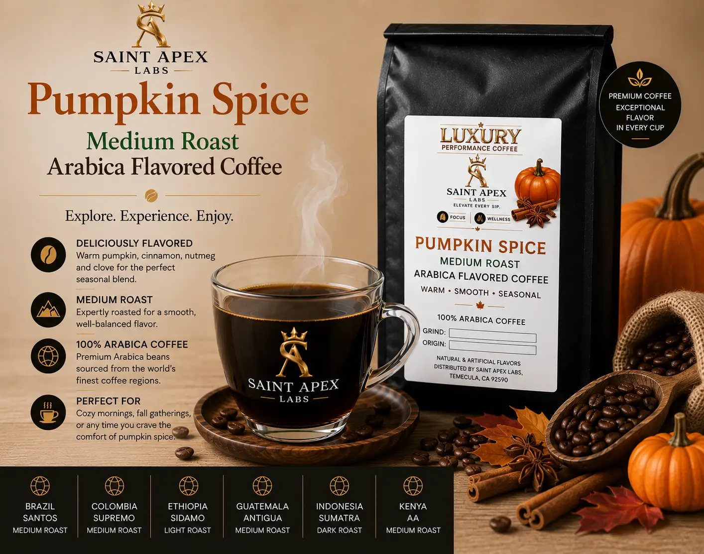 Pumpkin Spice Medium Roast Arabica Flavored Coffee by DRIPSHIPPER