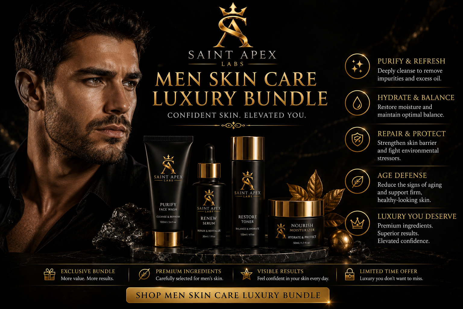 Mens Skincare Bundle For Hydration And Grooming Set