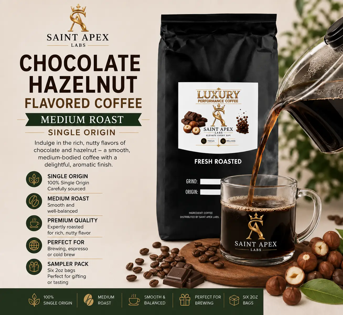 Chocolate Hazelnut Flavored Coffee Medium Roast Single Origin by DRIPSHIPPER