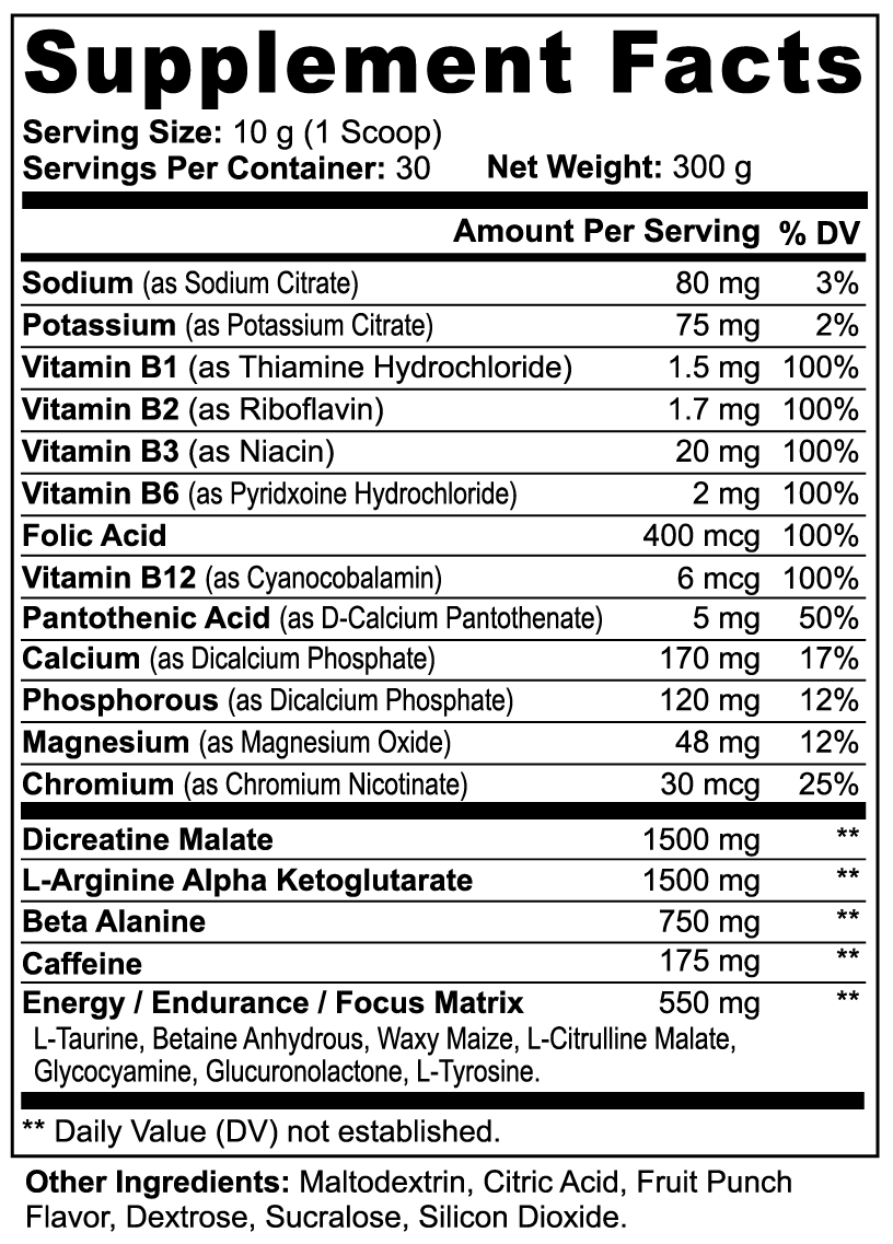 Pre Workout - Nitric Shock  Powder Fruit Punch for Energy and Endurance