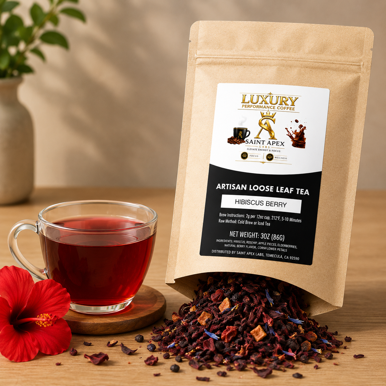 Organic Hibiscus Berry Tea Flavored With Blueberry Mango Passionfruit Rooibos