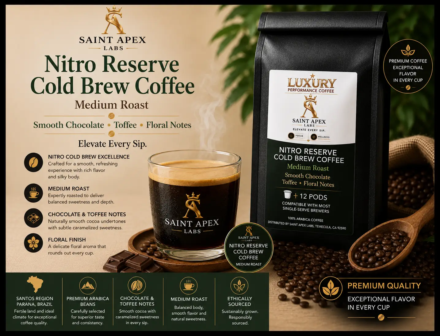 Cold Brew Coffee Medium Smooth Chocolate Toffee Floral Notes For Nitro by DRIPSHIPPER