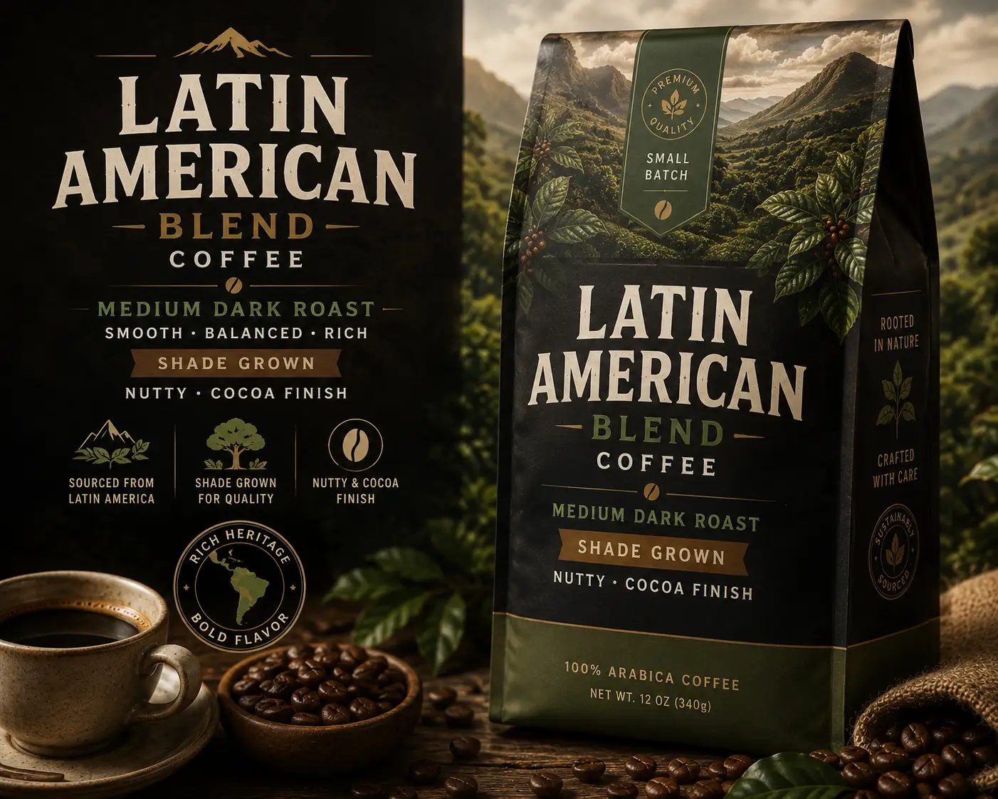 Latin American Blend Coffee Medium Dark Roast Shade Grown Nutty Cocoa Finish by DRIPSHIPPER