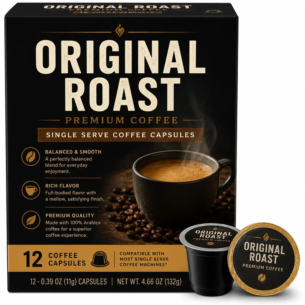 Original Roast 12 Pack Single Serve Coffee Capsules by DRIPSHIPPER