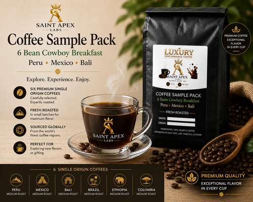 Coffee Sample Pack 6Bean Cowboy Breakfast Peru Mexico Bali