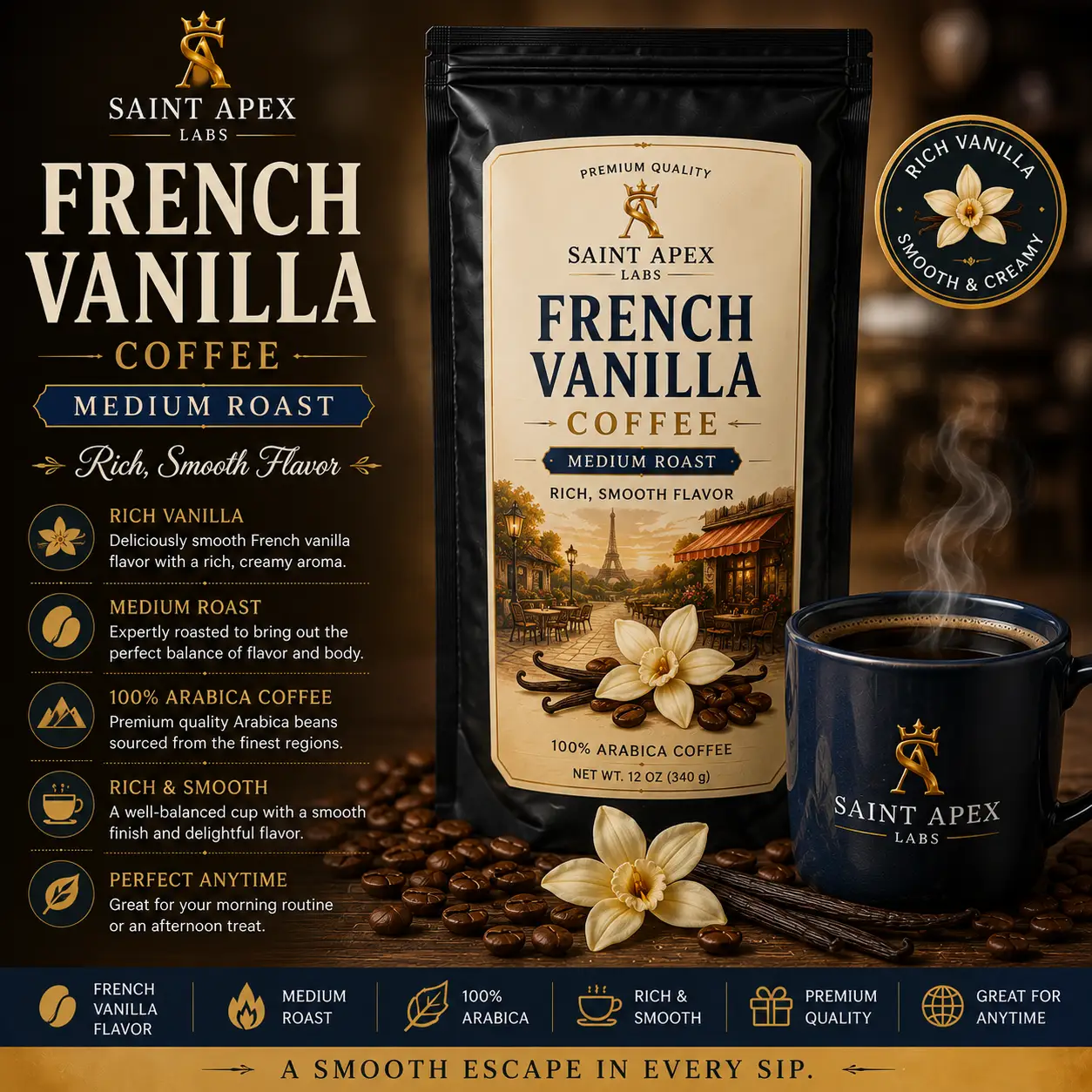 French Vanilla Coffee Medium Roast Rich Smooth Flavor by DRIPSHIPPER