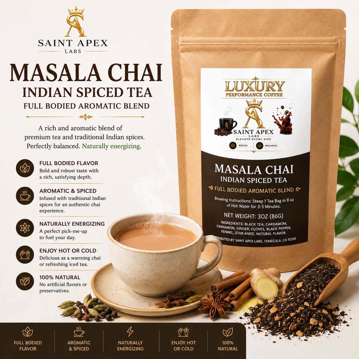 Masala Chai Indian Spiced Tea Full Bodied Aromatic Blend