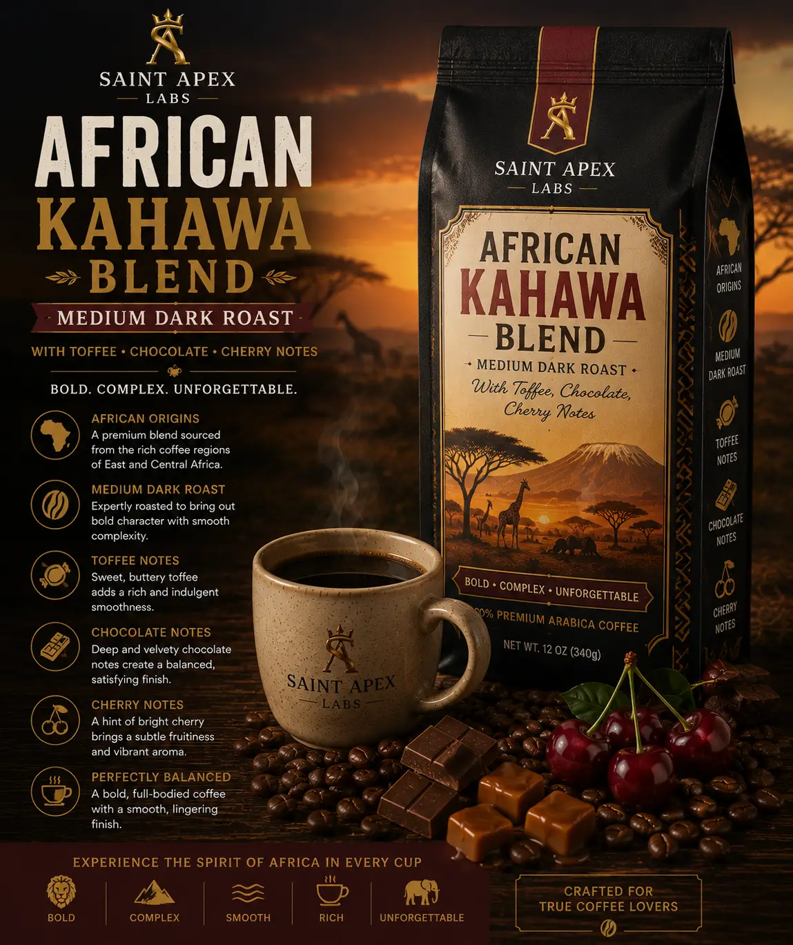 African Kahawa Blend Medium Dark Roast With Toffee Chocolate Cherry Notes by DRIPSHIPPER