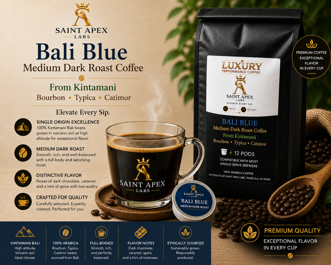 Bali Blue Medium Dark Roast Coffee From Kintamani Bourbon Typica Catimor