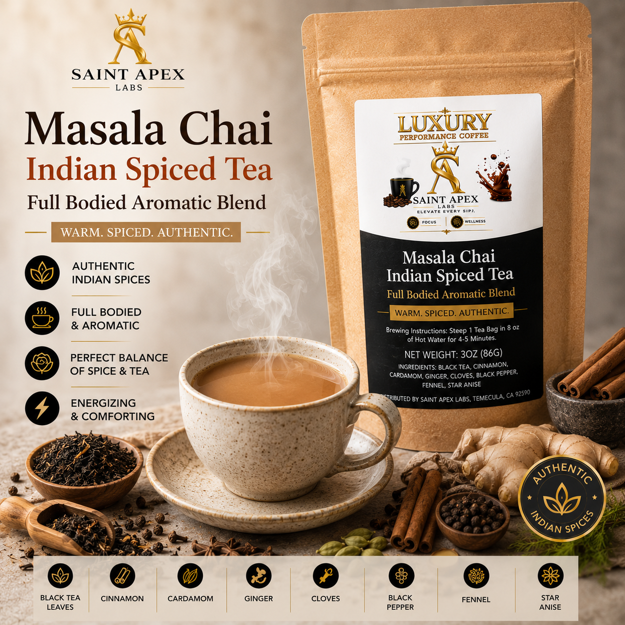 Masala Chai Indian Spiced Tea Full Bodied Aromatic Blend