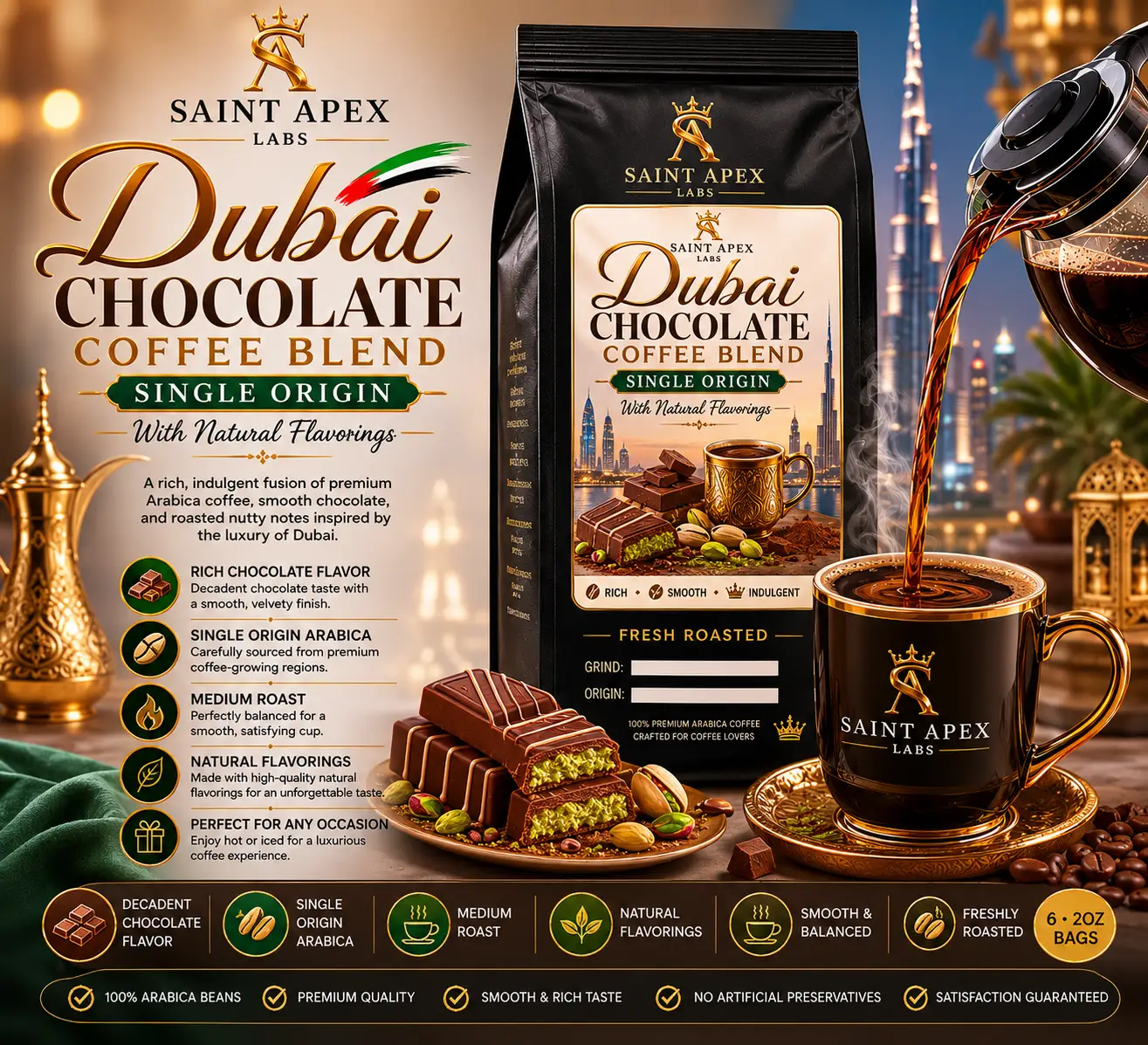 Dubai Chocolate Coffee Blend Single Origin With Natural Flavorings by DRIPSHIPPER