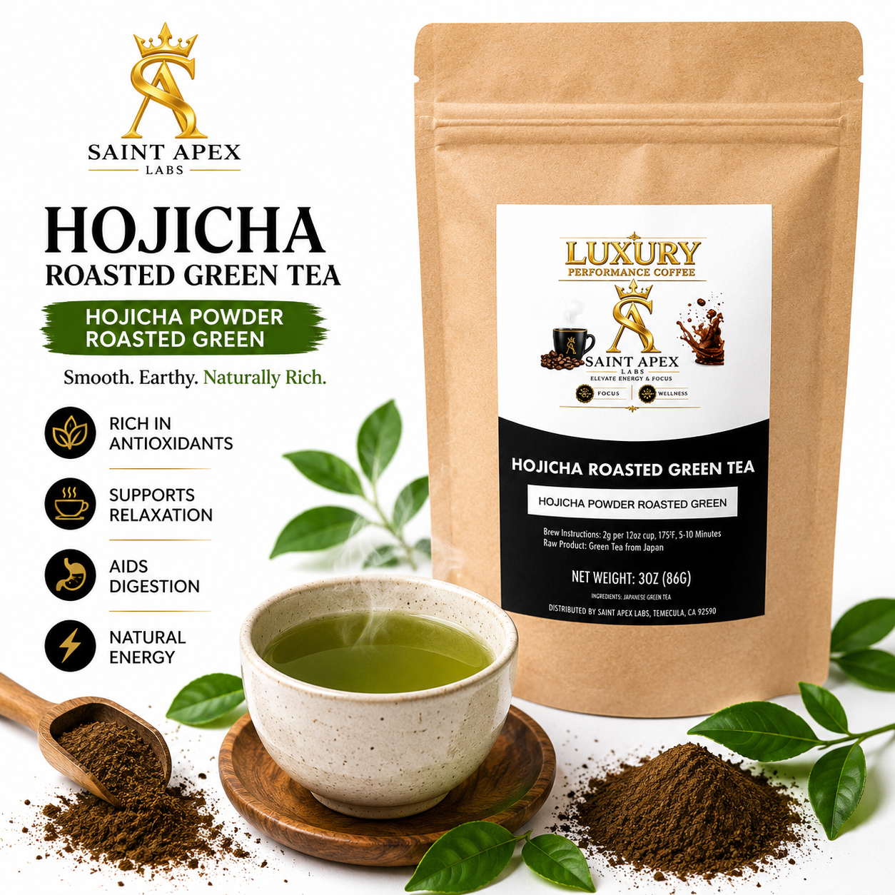 Hojicha Roasted Green Tea Powder Stone Milled With Toasted Cereal Umami Notes