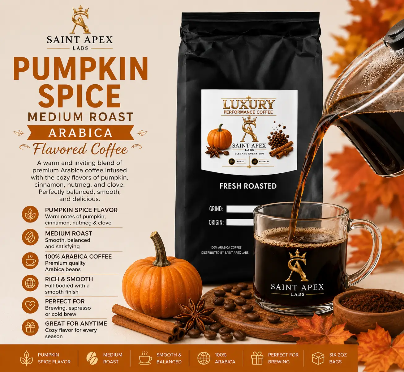 Pumpkin Spice Medium Roast Arabica Flavored Coffee by DRIPSHIPPER