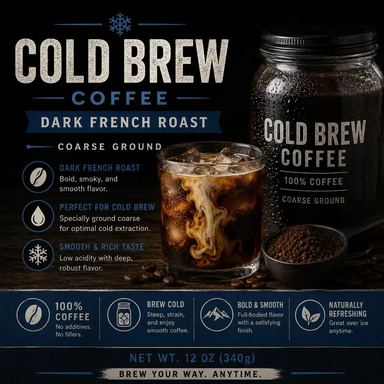 Cold Brew Coffee Dark French Roast Coarse Ground 100 Percent Coffee by DRIPSHIPPER