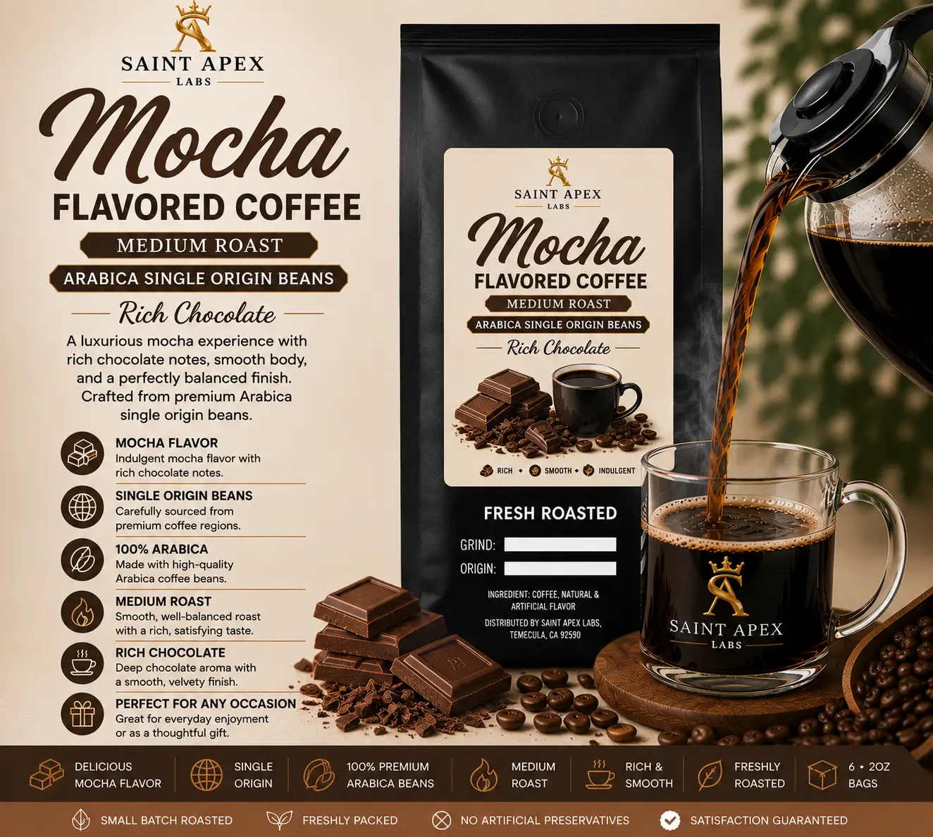 Mocha Flavored Coffee Medium Roast Arabica Single Origin Beans Rich Chocolate by DRIPSHIPPER
