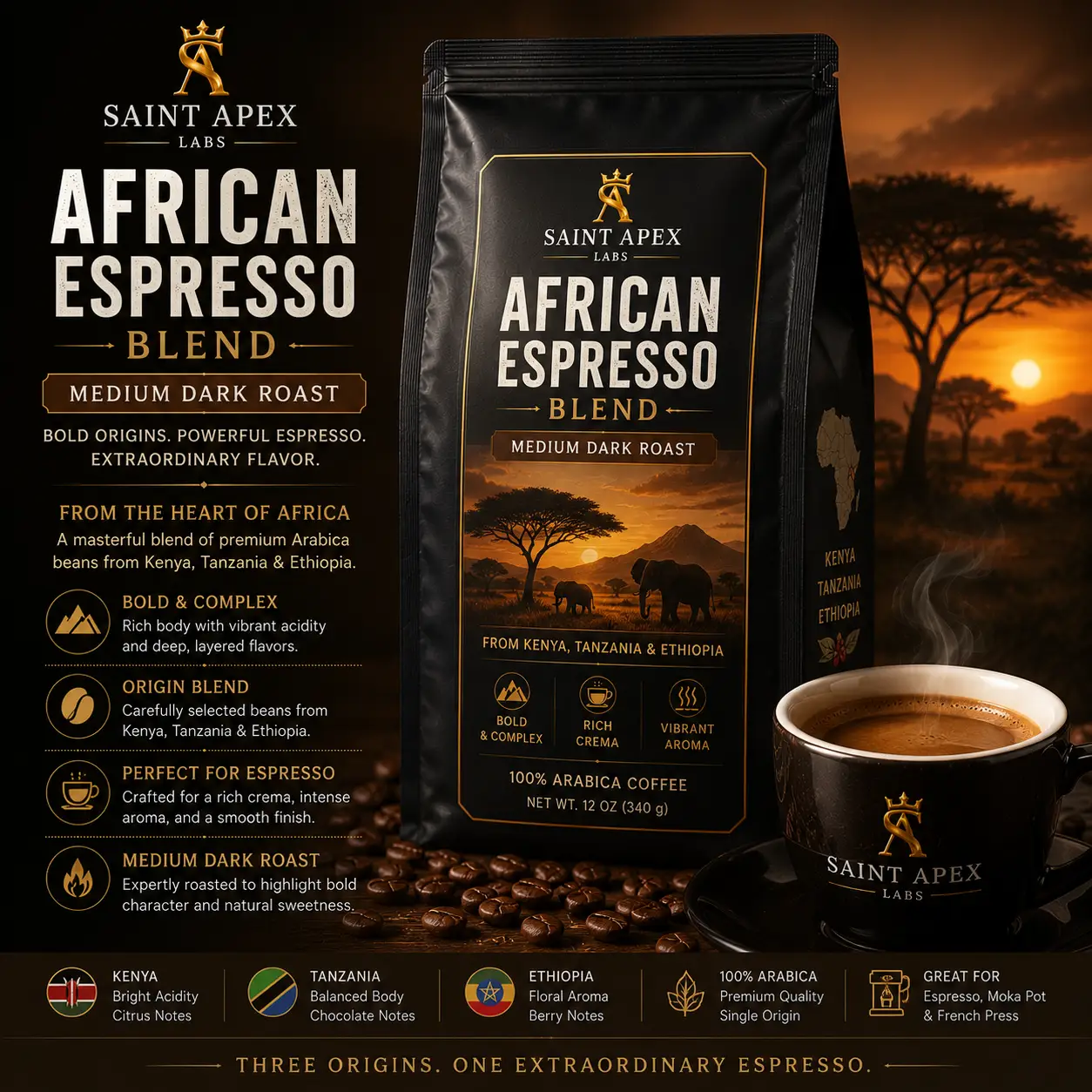 African Espresso Blend Medium Dark Roast From Kenya Tanzania Ethiopia by DRIPSHIPPER
