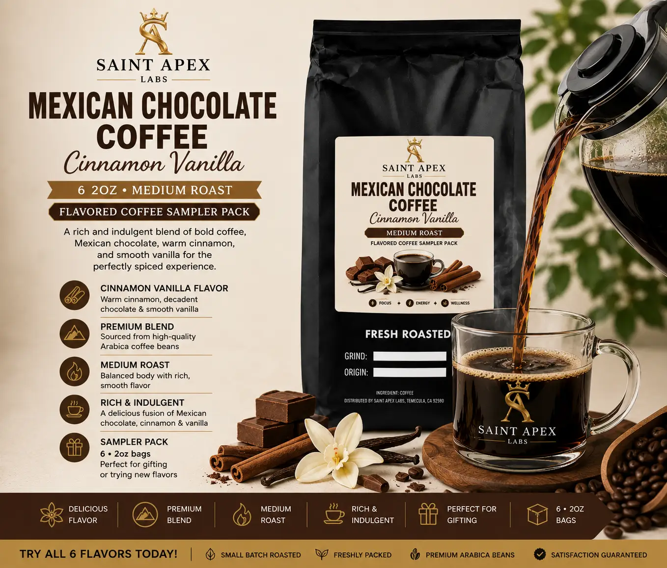 Mexican Chocolate Coffee Medium Roast Cinnamon Vanilla by DRIPSHIPPER
